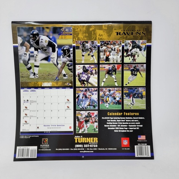NFL Baltimore Ravens 2005‎ Team Calendar Turner and Company 12"x12" - Picture 2 of 7